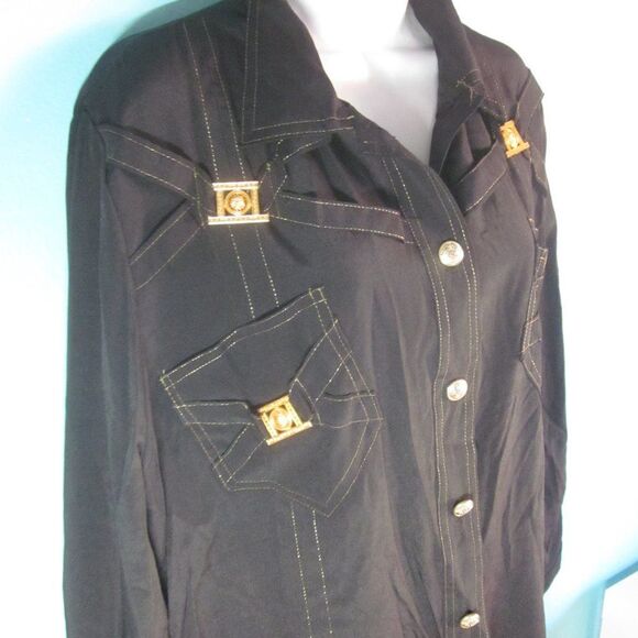 Patricia Forgeal Paris Designer 1980's Women Size L Black Button Up Shirt Jacket - Picture 2 of 15